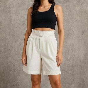 Vintage 90s Granite White Belted High‎ Waist Pleated Shorts Sz M Minimalist Chic